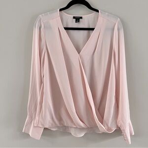 Halogen Faux wrap v neck blouse top Ladies size medium Light pink